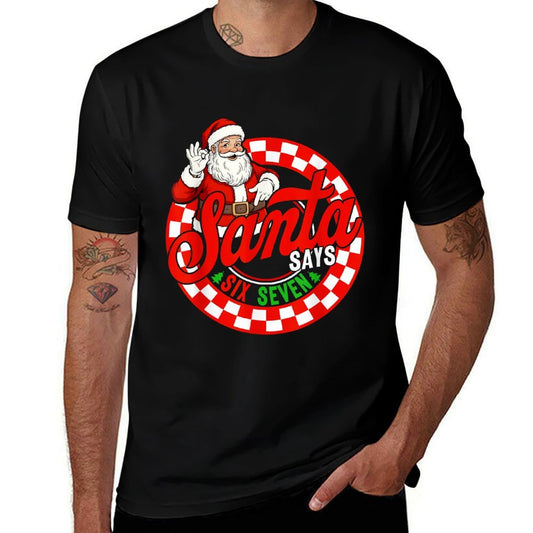 Funny Santa Says Six Seven Christmas 67 Meme Menns Kids  Fade-proof Color T-Shirt