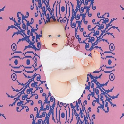 Pink And Blue Floral Wreath Throw Blanket