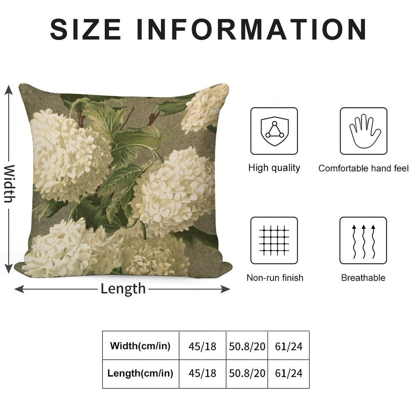 Vintage Victorian White Hydrangea Floral Soft High-Density Material Throw Pillow