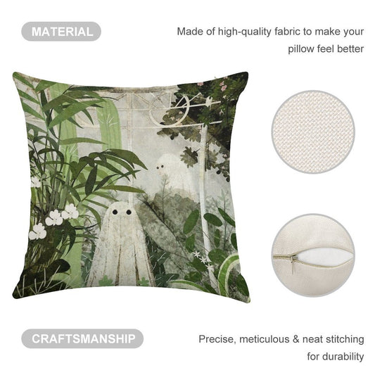 There's A Ghost in The Greenhouse Again Linen Throw Pillow Cover