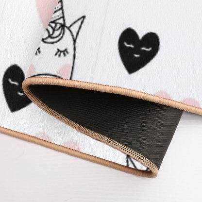 Lovely Unicorns And Hearts - Pink, Black, Grey  Gray Bath Mat
