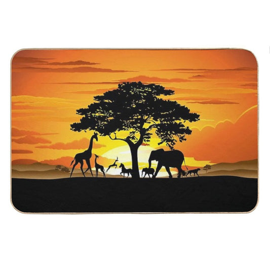 Wild Animals on African Savanna Sunset Bath Mat