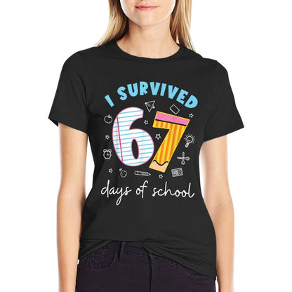 I Survived 67 Days of School Funny Meme Teacher Student  Trendy Pattern T-Shirt