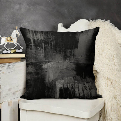 Black Gray Abstract Linen Throw Pillow Cover