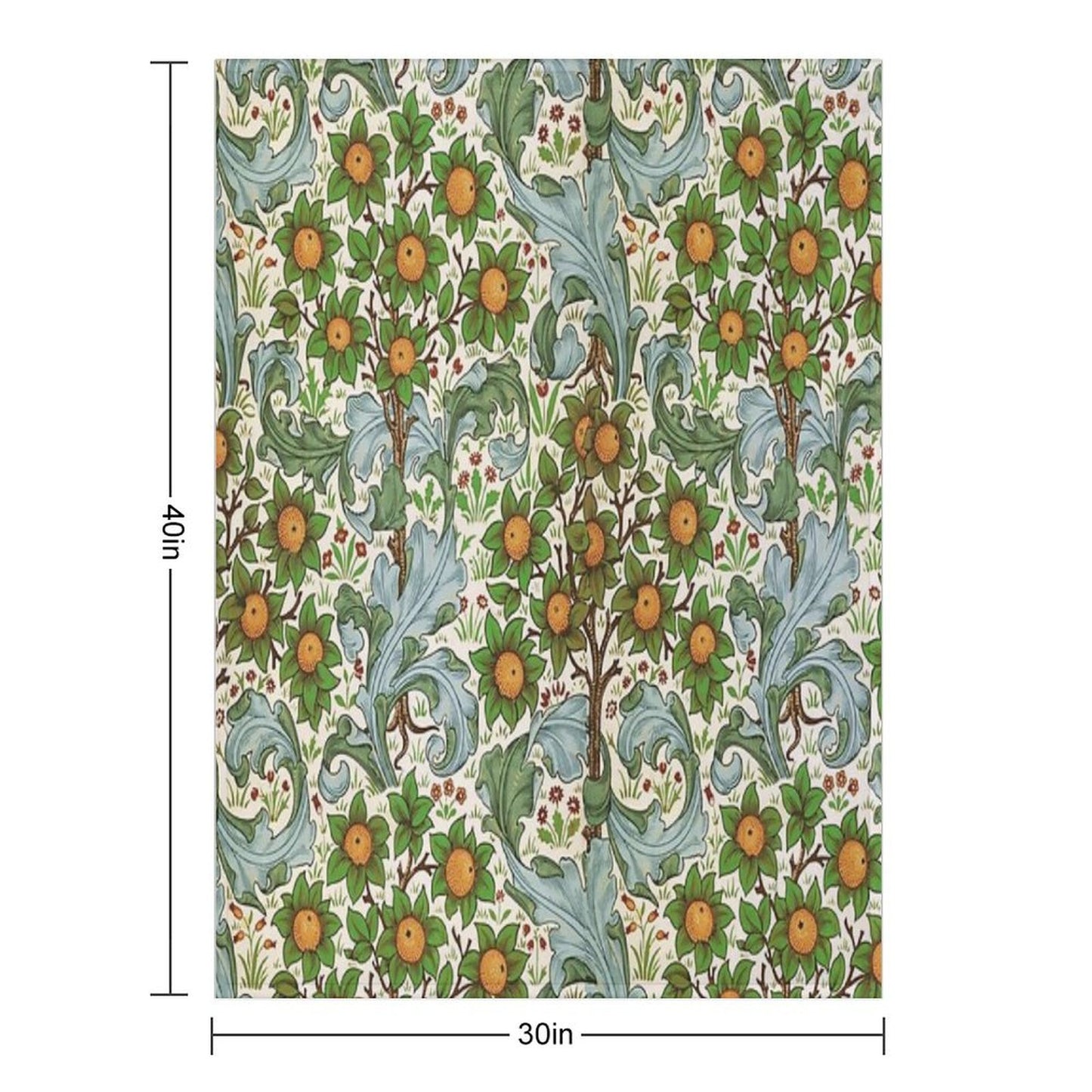 ORANGE TREE WITH BLUE GREEN LEAVES ,FLOWERS Soft Floral Art Nouveau Pattern Throw Blanket