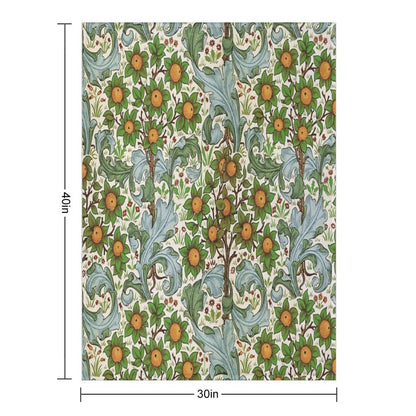 ORANGE TREE WITH BLUE GREEN LEAVES ,FLOWERS Soft Floral Art Nouveau Pattern Throw Blanket