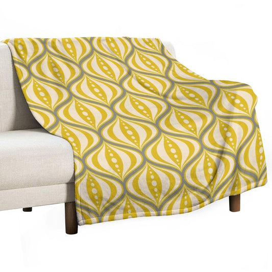 Retro Mid-Century Saucer Pattern in Yellow, Gray, Cream Throw Blanket