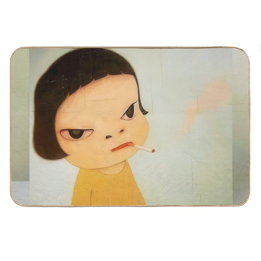 Smoking Girl Yoshimoto Nara Cute Baby Girl Painting Bath Mat