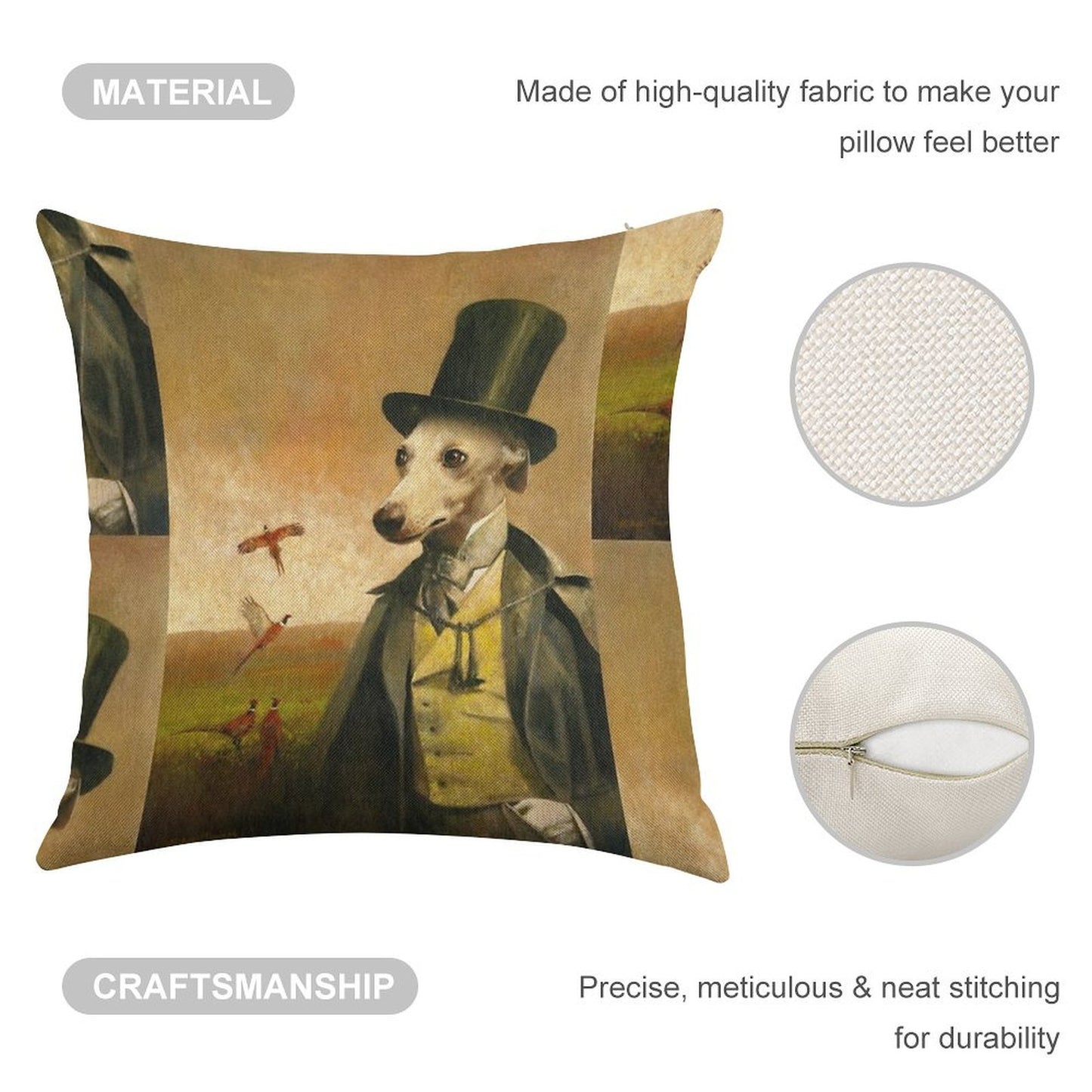 Victorian Whippet Linen Throw Pillow Cover