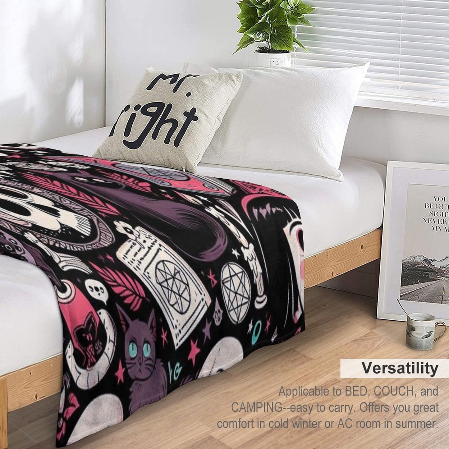 Neo-Gothic Wicca Skulls, Cats, And Ancient Spellbooks in An Intricate Pattern Throw Blanket