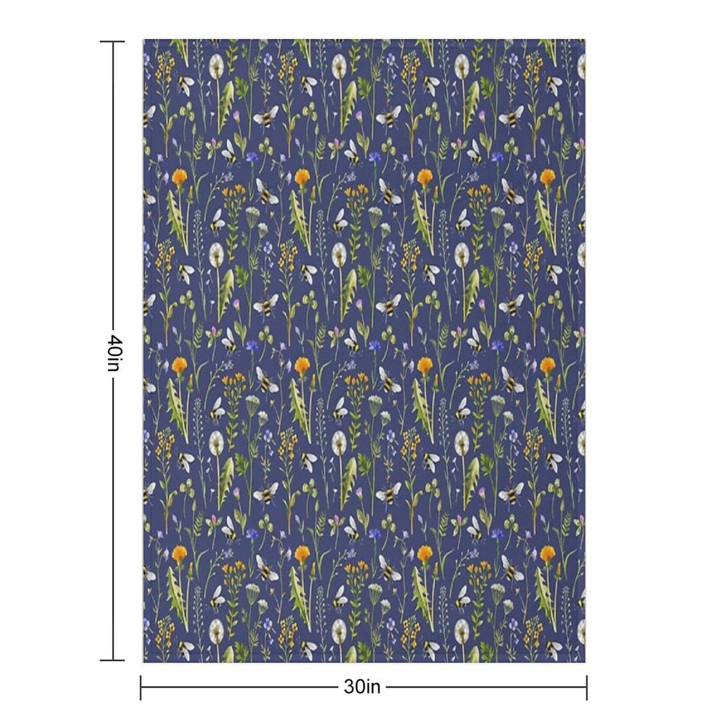 Bees And Wildflowers  Dark Blue Throw Blanket
