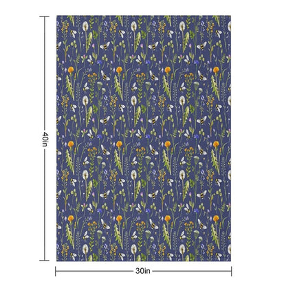 Bees And Wildflowers  Dark Blue Throw Blanket
