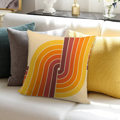 70s Retro Vintage Style Geometric Pattern Orange Yellow And Brown Soft Reinforced Edging Throw Pillow