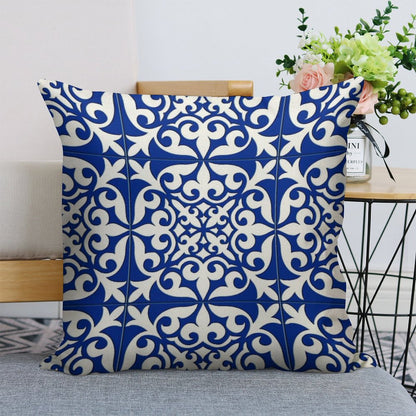 Moroccan Tile - Cobalt Blue Linen Throw Pillow Cover