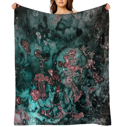 Pink And Emerald Faux Marble Throw Blanket