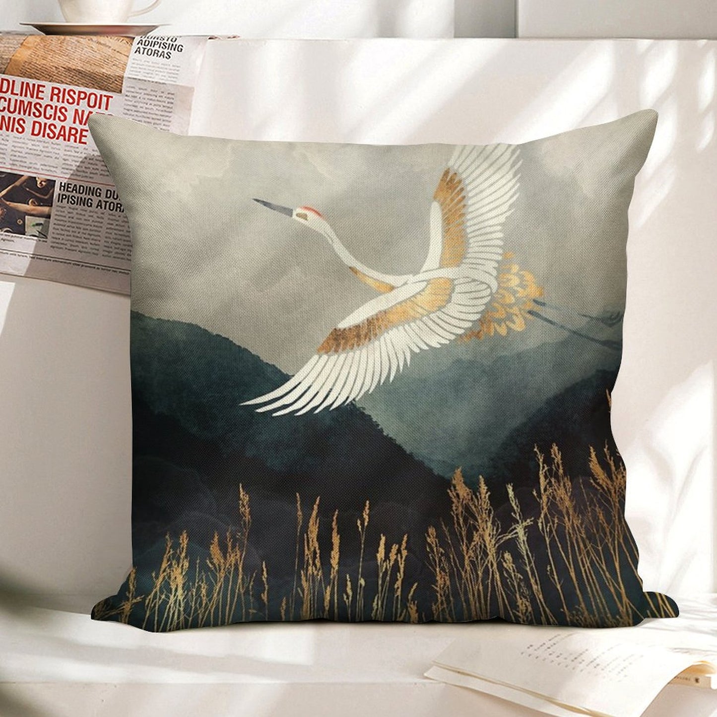 Elegant Flight Linen Throw Pillow Cover