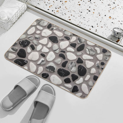 Beach Stone Pattern with Black And White Marble Pebbles And Grey Wet Sand Bath Mat