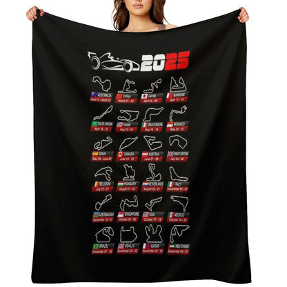 Calendar Formula Race Cars 2025 Circuits Sport Throw Blanket