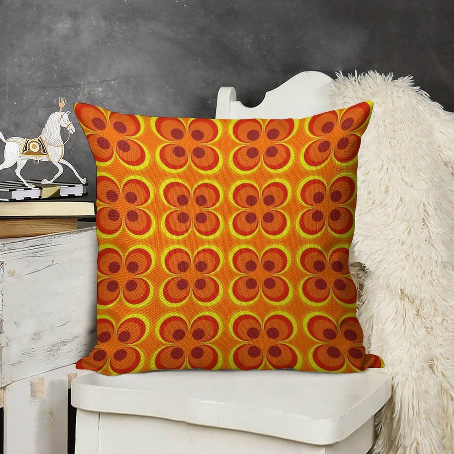 1970s Burnt Orange Retro Design Linen Throw Pillow Cover