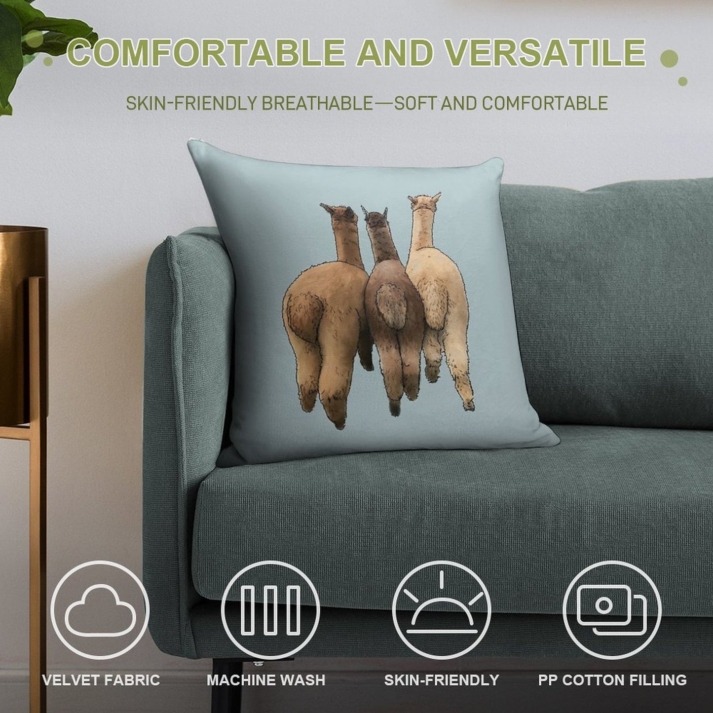 Alpaca Butts Soft Fade-Resistant Throw Pillow