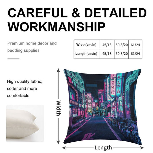 Tokyo - A Neon Wonderland Linen Throw Pillow Cover