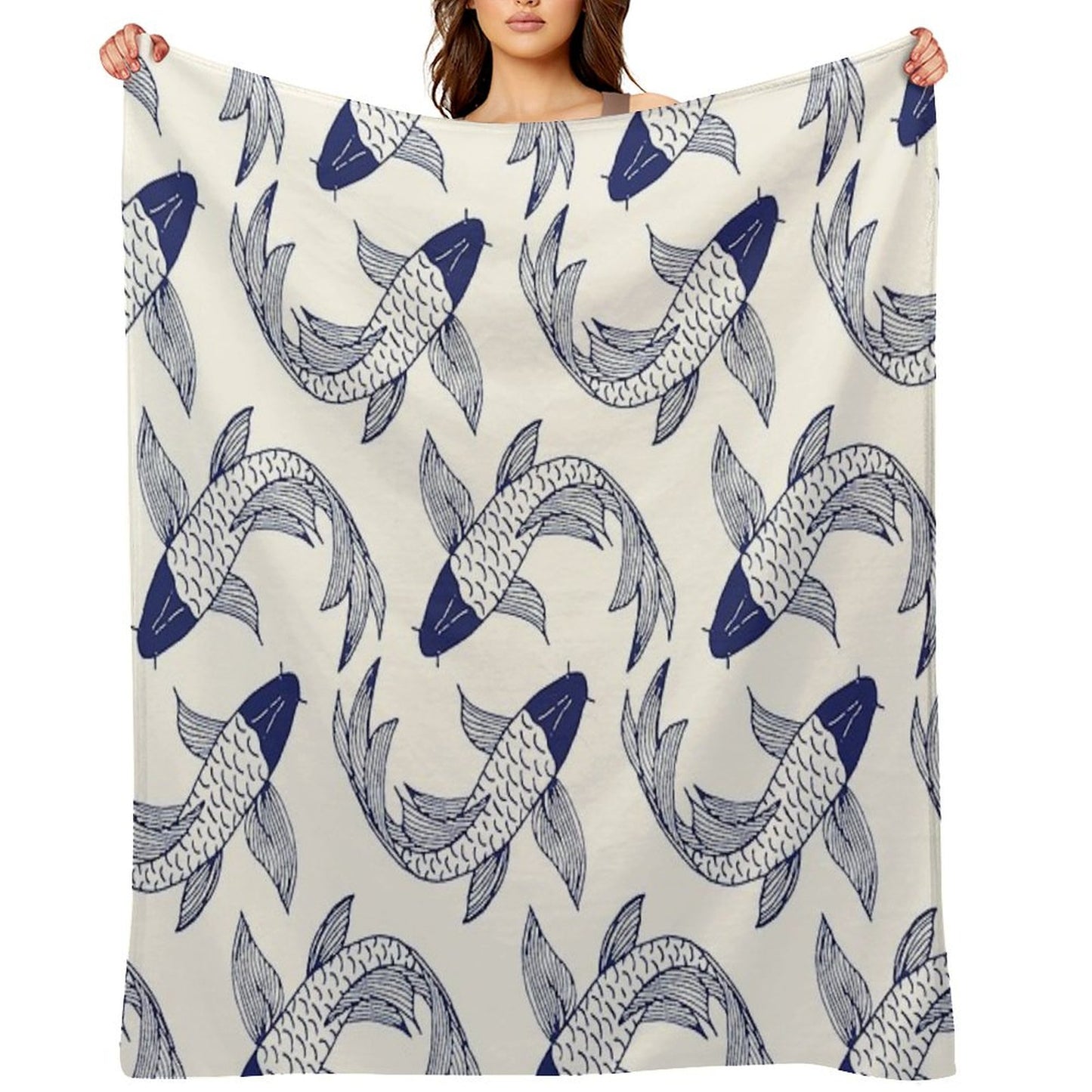 Japanese Koi Fish Pattern Throw Blanket