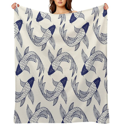 Japanese Koi Fish Pattern Throw Blanket