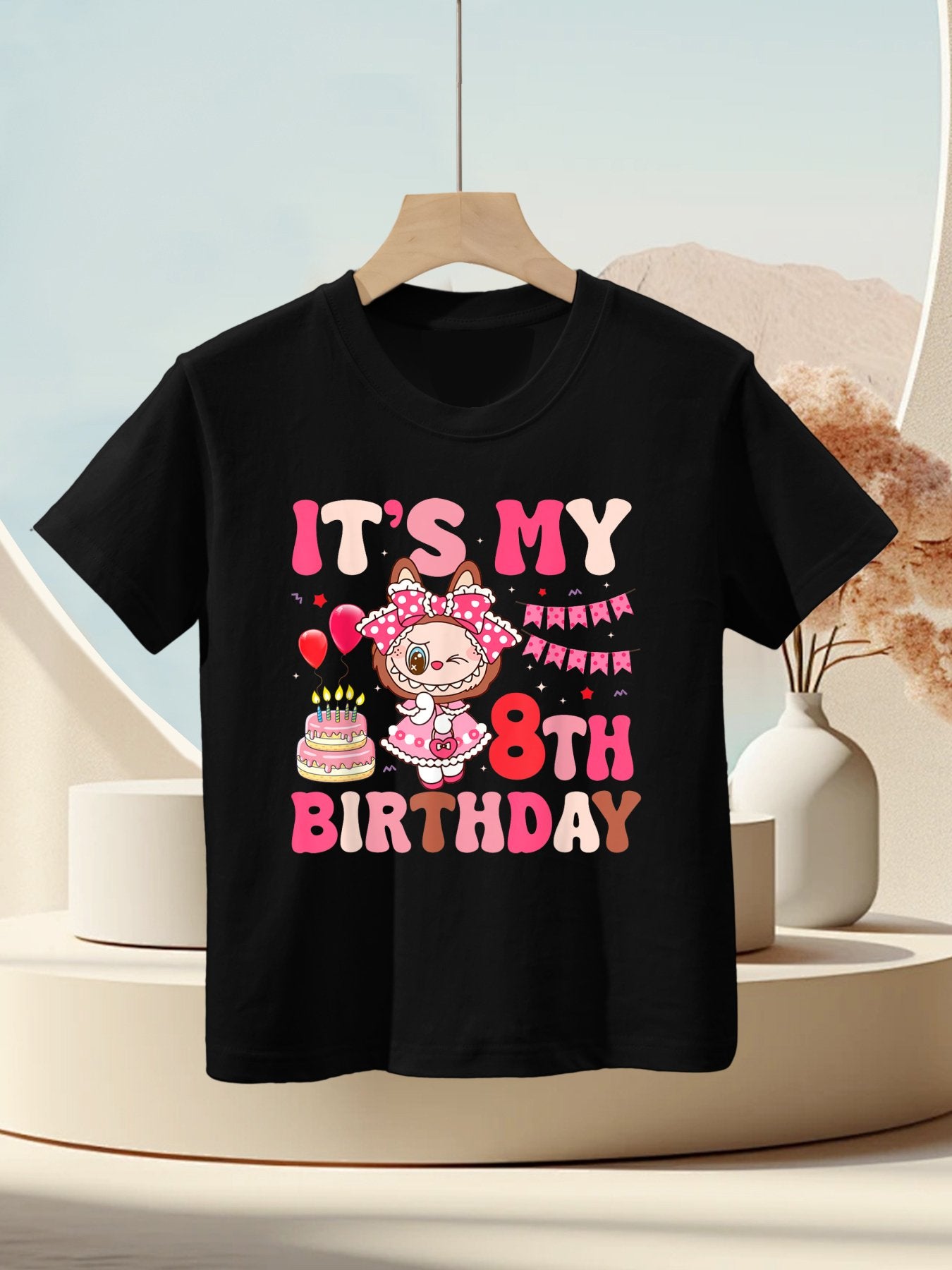 It's My 8th Birthday Girls Kidsns Labubu Bday Kids T-Shirt