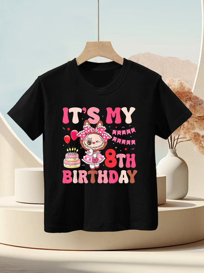It's My 8th Birthday Girls Kidsns Labubu Bday Kids T-Shirt