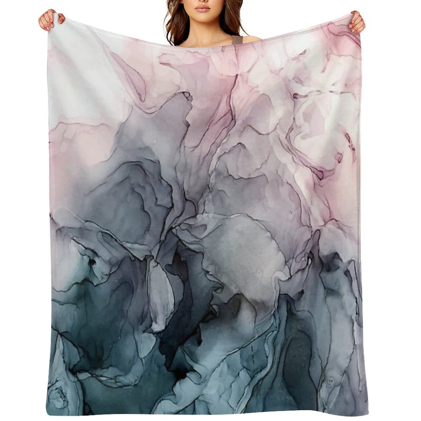 Blush And Payne's Grey Flowing Abstract Painting Throw Blanket