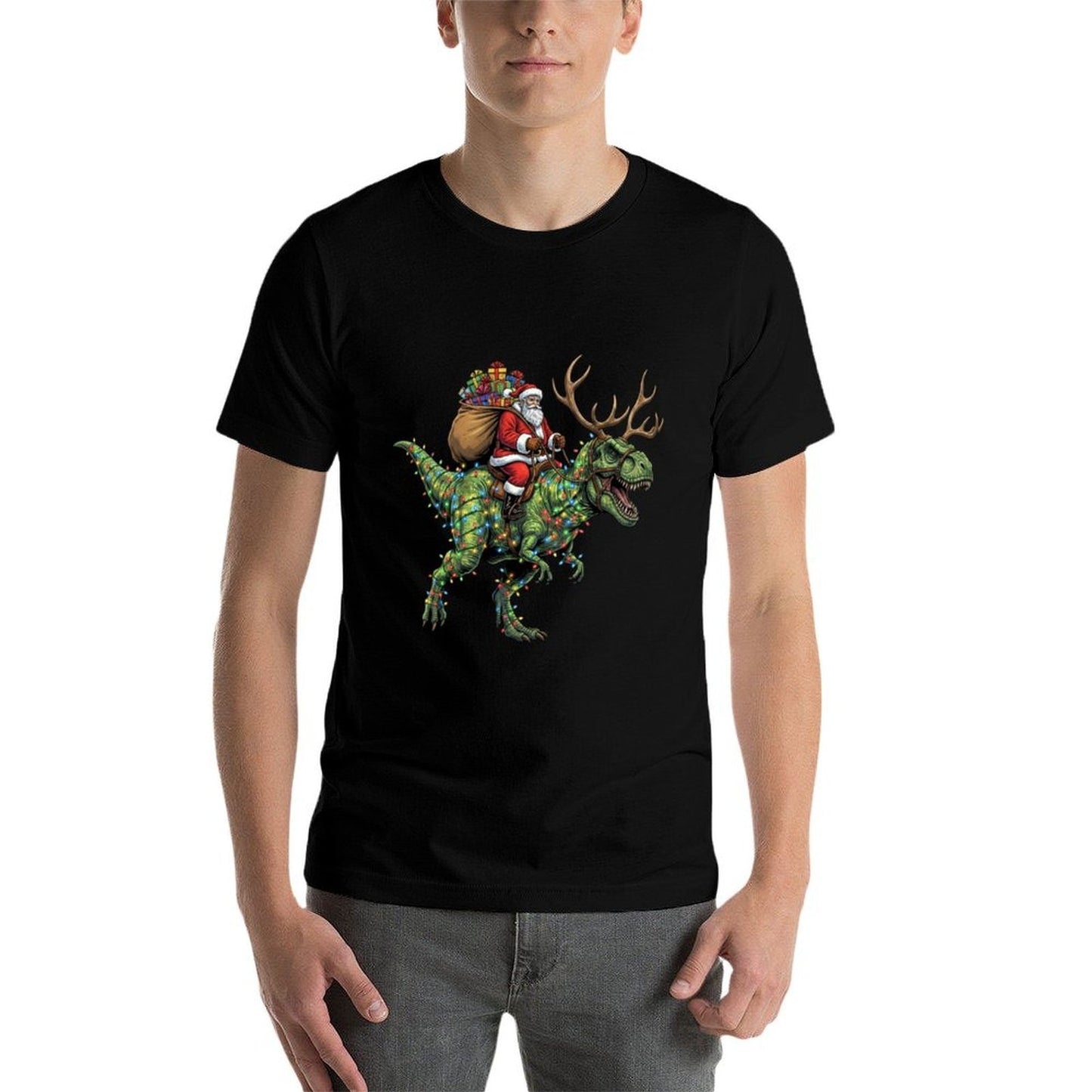 Funny Santa Riding Dinosaur T Rex Christmas Boys Men Kids  Versatile T-Shirt