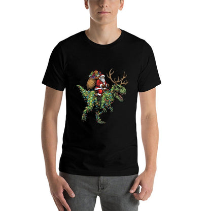 Funny Santa Riding Dinosaur T Rex Christmas Boys Men Kids  Versatile T-Shirt