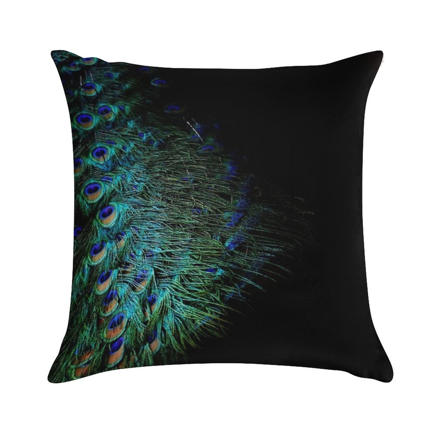 Peacock Feathers on A Black Background Soft Reinforced Edging Throw Pillow