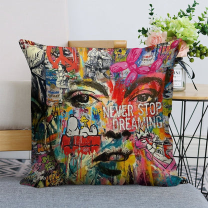 Banksy Inspired Pop Art Linen Throw Pillow Cover