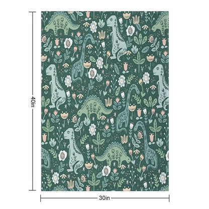 Folk Floral Dinosaur Throw Blanket