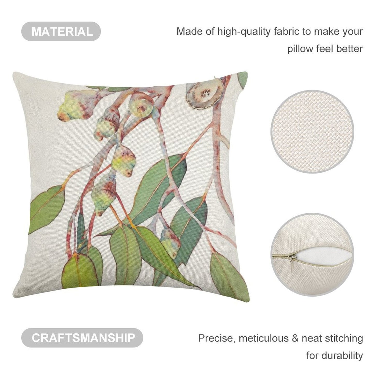 Australian Native Eucalyptus Tree Branch Watercolour Linen Throw Pillow Cover