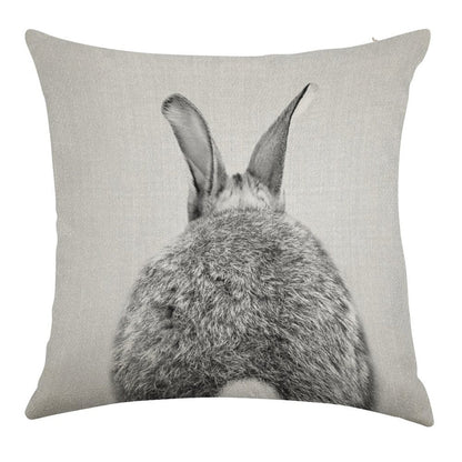 Rabbit Tail - Black & White Linen Throw Pillow Cover