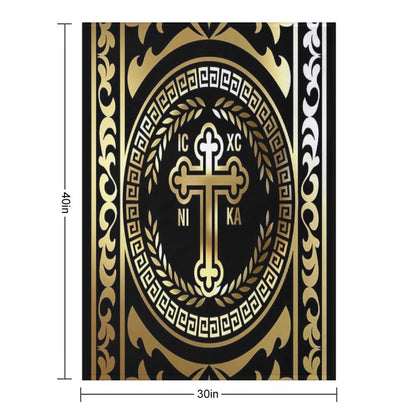 Ornate Baroque Gold Black Gold Greek Orthodox Cross Throw Blanket