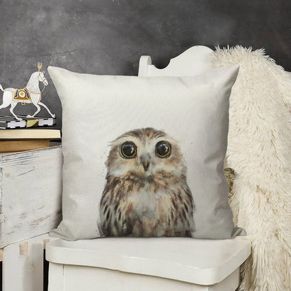 Little Owl Linen Throw Pillow Cover