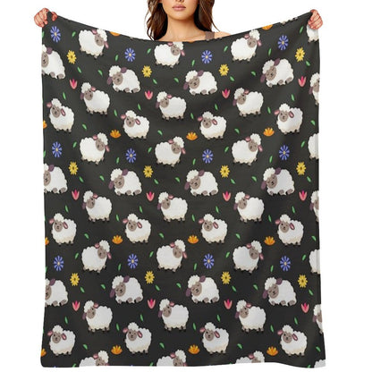 Sheeps And Flowers in Cartoon Style Throw Blanket