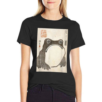 The Art of Print by MCMA - Digitally Enhanced Art Grumpy Frog Japanese Art - Unisex AdultsKids - Black - - S  Ribbed Collar T-Shirt