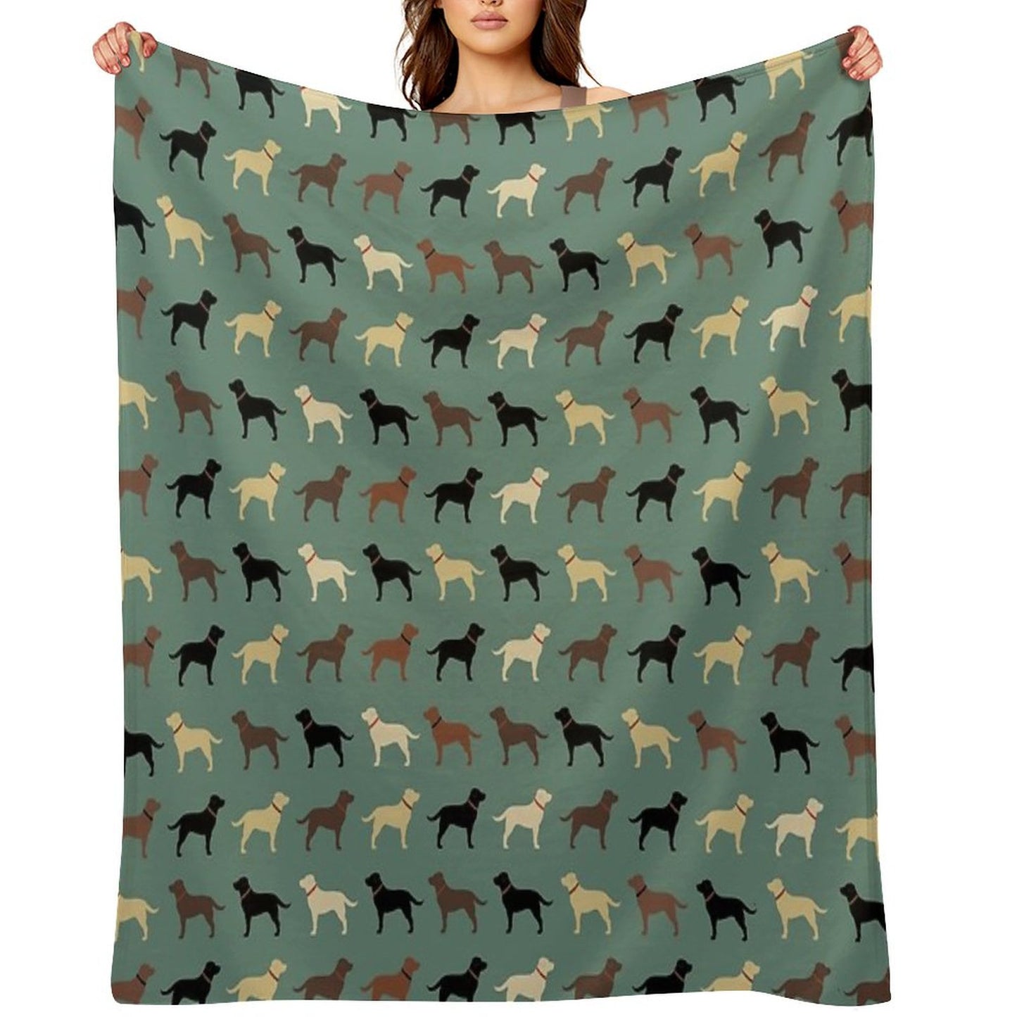 Labrador Retriever Dog Silhouettes Pattern with Chocolate, Yellow, Red And Black Labs Throw Blanket