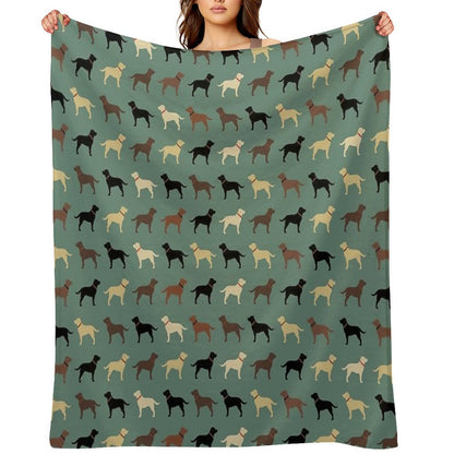 Labrador Retriever Dog Silhouettes Pattern with Chocolate, Yellow, Red And Black Labs Throw Blanket