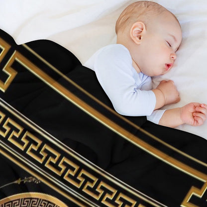 Greek Key Meander Black Gold Large Throw Blanket