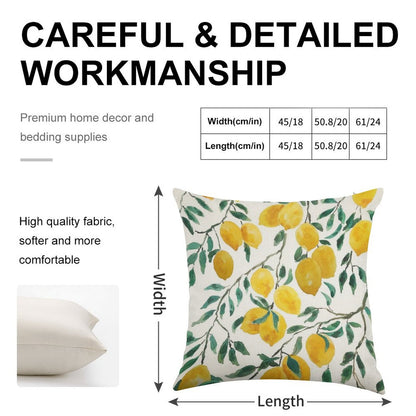Hand Painted Watercolor Yellow Lemon Pattern Linen Throw Pillow Cover