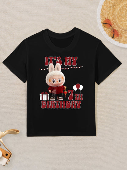 T's My 7th Birthday Groovy Birthday Kids Girls Labubu Kids T-Shirt