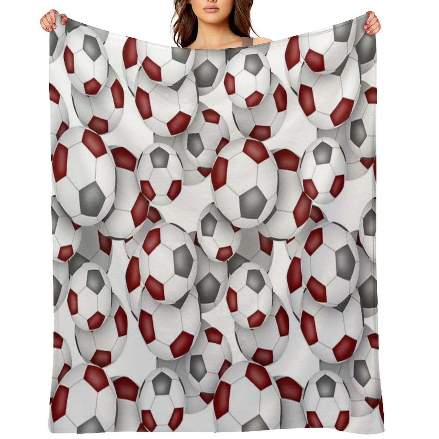 Maroon & Gray Soccer Balls Pattern Throw Blanket