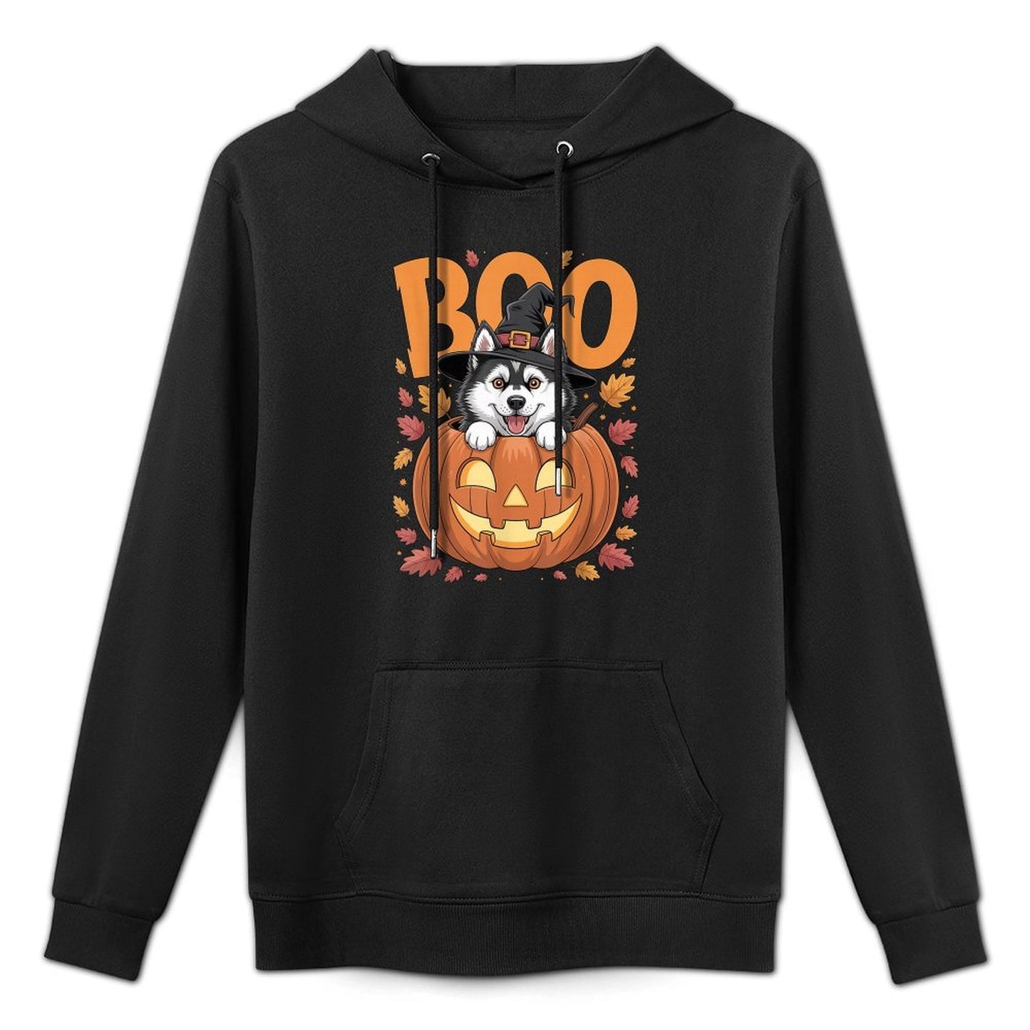 Husky Costume on Pumpkin Halloween Siberian Husky Medium-Weight Fabric Hoodie