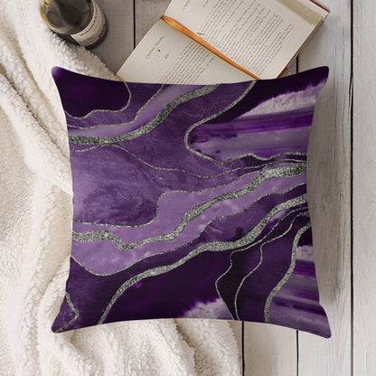 Purple Marble Agate Silver Glam #1 (Photo of Glitter Only - Not Reflective) Linen Throw Pillow Cover
