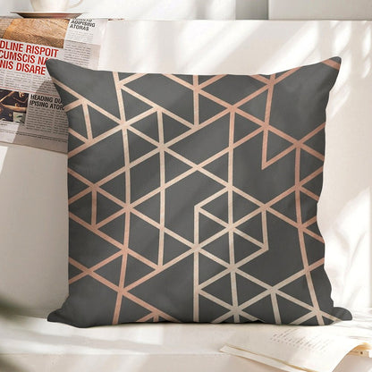 Rose Gold And Gray Geometric Pattern Linen Throw Pillow Cover